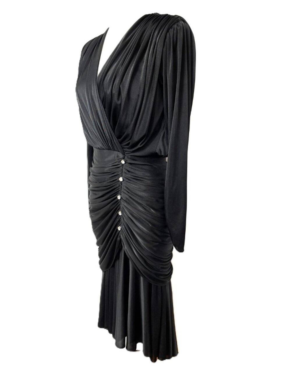 VTG 90’s Lizzy & Johnny by Lucero Blk Draped Faux Wrap Front Sz 6 - Picture 2 of 12